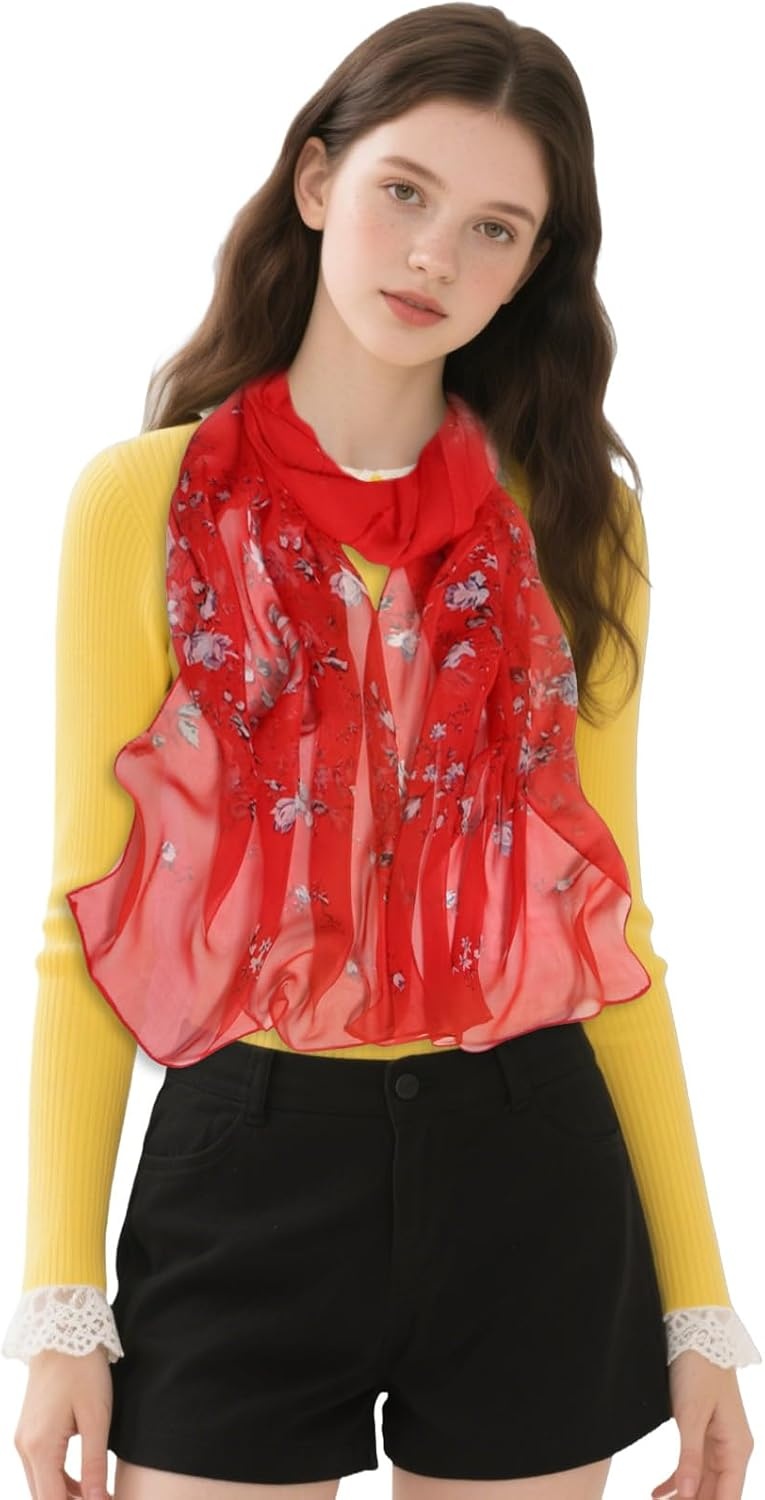 image:imageFAIRYGATE Chiffon Retro Schal Damen Leichtes Halstuch Seiden Chiffon Halstuch fr Mdchen Frauen Halstuch KopftuchFdkra4208