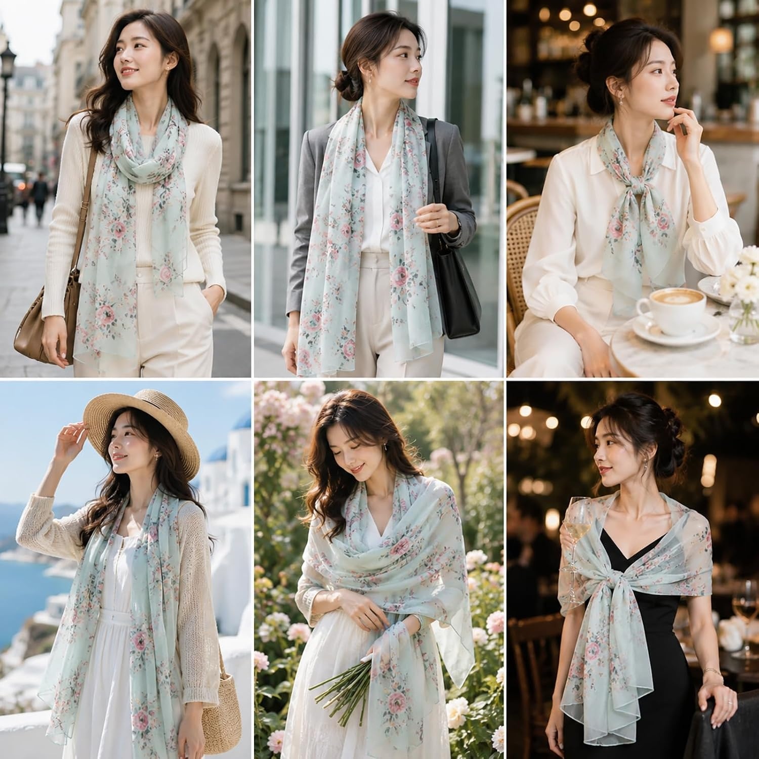 image:imageFAIRYGATE Chiffon Retro Schal Damen Leichtes Halstuch Seiden Chiffon Halstuch fr Mdchen Frauen Halstuch KopftuchFdkra4210