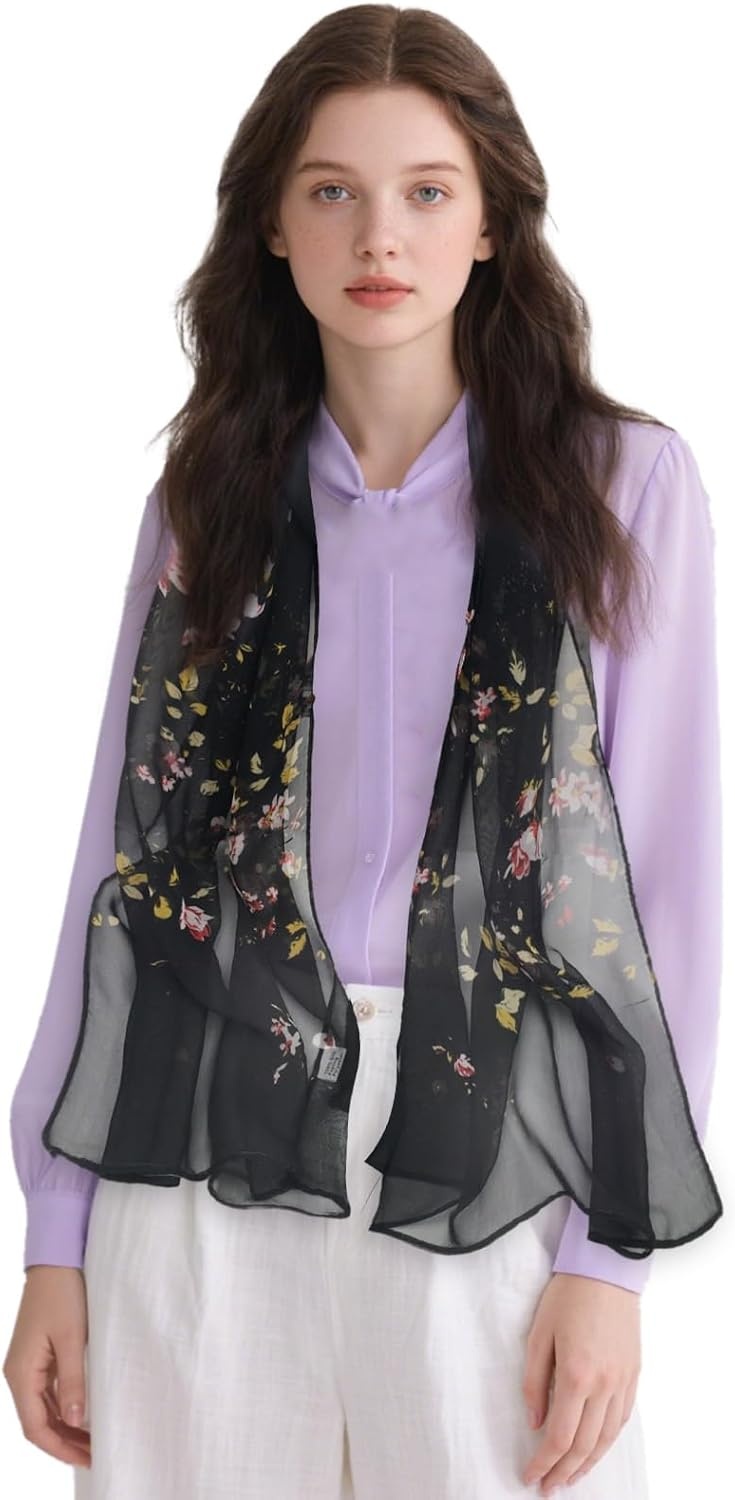 image:imageFAIRYGATE Chiffon Retro Schal Damen Leichtes Halstuch Seiden Chiffon Halstuch fr Mdchen Frauen Halstuch KopftuchFdkra4212