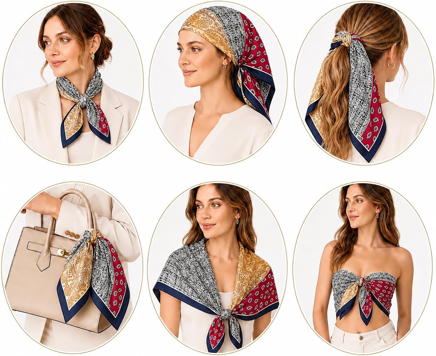 image:imageFAIRYGATE Damen Seidentuch Quadrates Bedrucktes Halstuch Satin Seidenschal Kopftuch 70x70cm92006