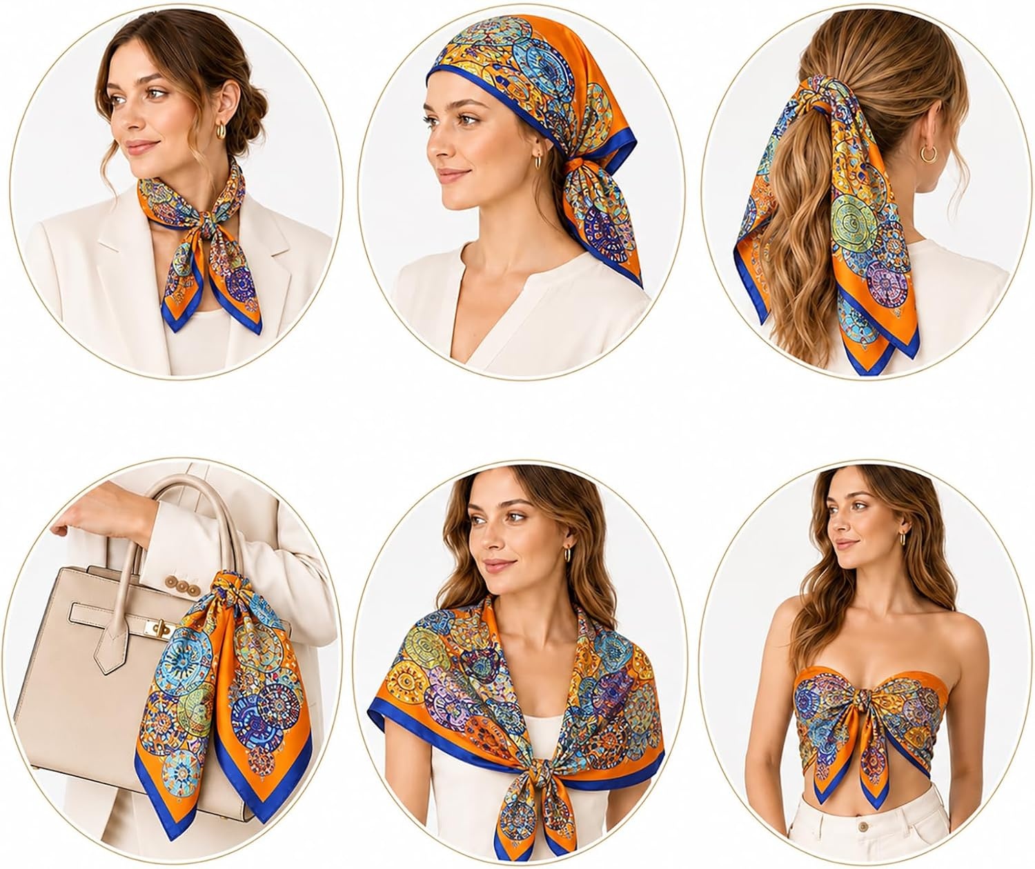 image:imageFAIRYGATE Damen Seidentuch Quadrates Bedrucktes Halstuch Satin Seidenschal Kopftuch 70x70cm92008