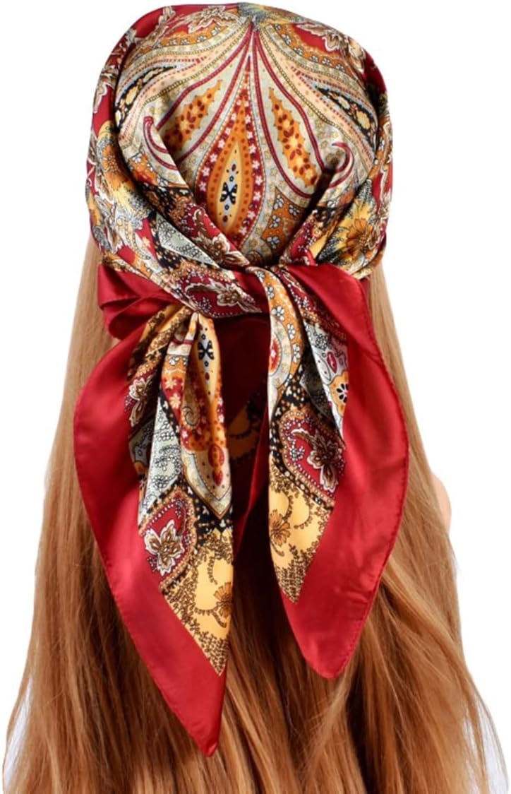 image:imageFAIRYGATE Damen Seidentuch Quadrates Bedrucktes Halstuch Satin Seidenschal Kopftuch 70x70cm92011
