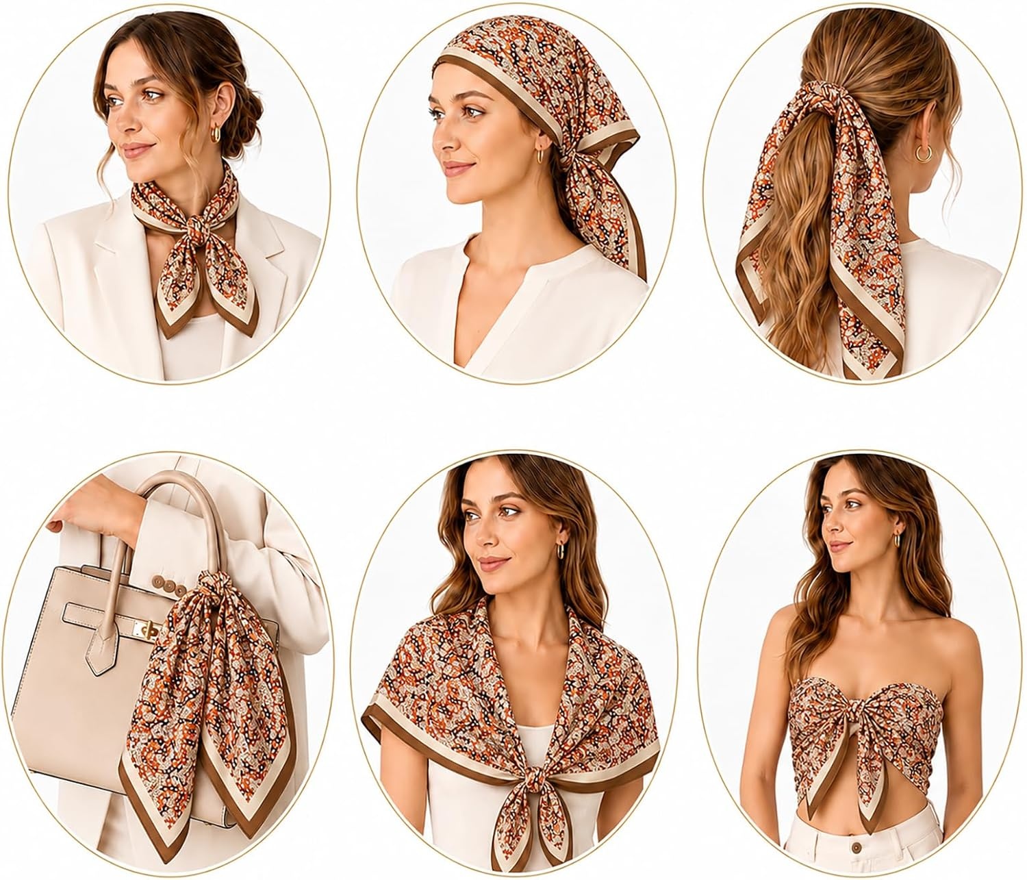 image:imageFAIRYGATE Damen Seidentuch Quadrates Bedrucktes Halstuch Satin Seidenschal Kopftuch 70x70cm92019