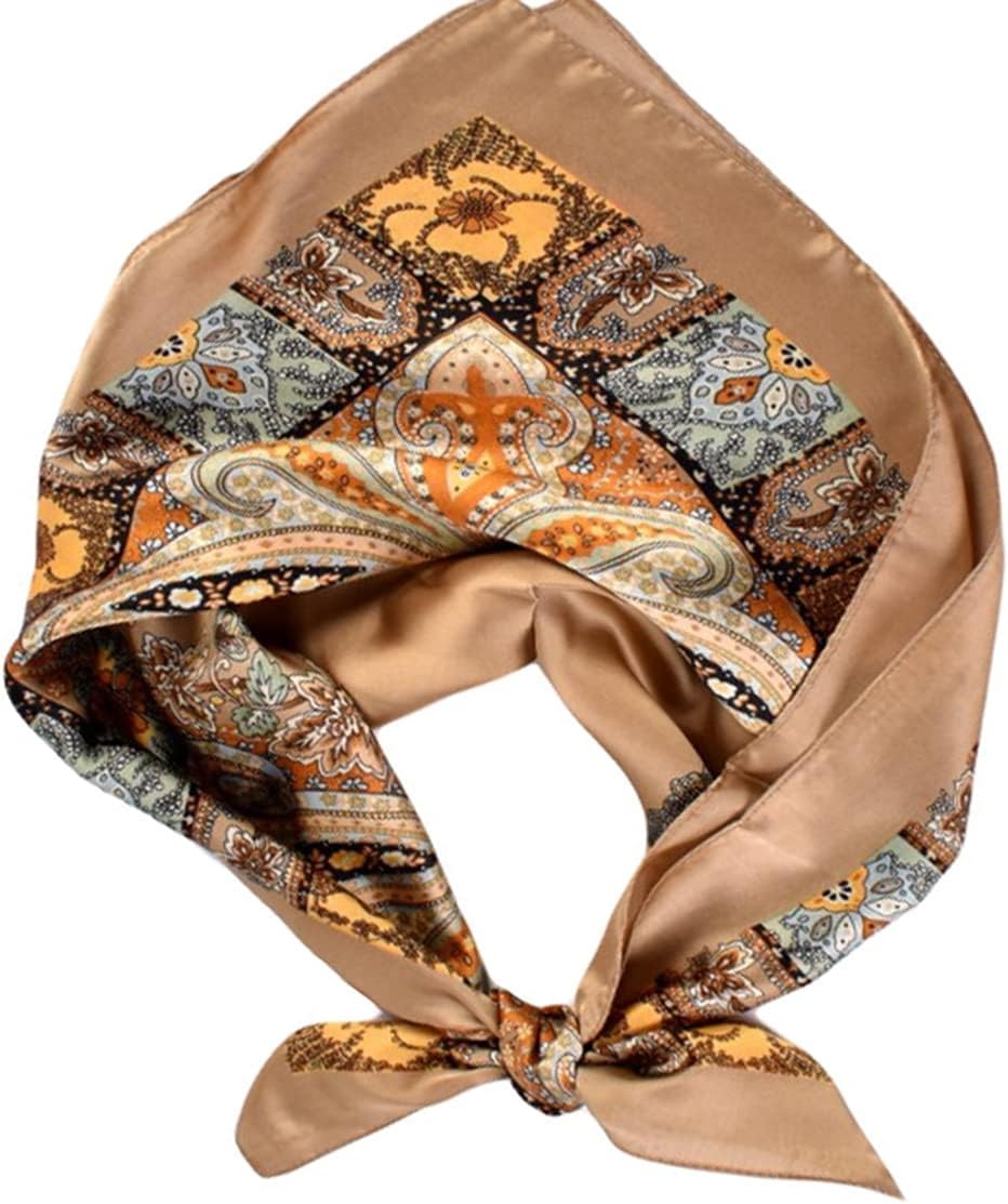 image:imageFAIRYGATE Damen Seidentuch Quadrates Bedrucktes Halstuch Satin Seidenschal Kopftuch 70x70cmBraun