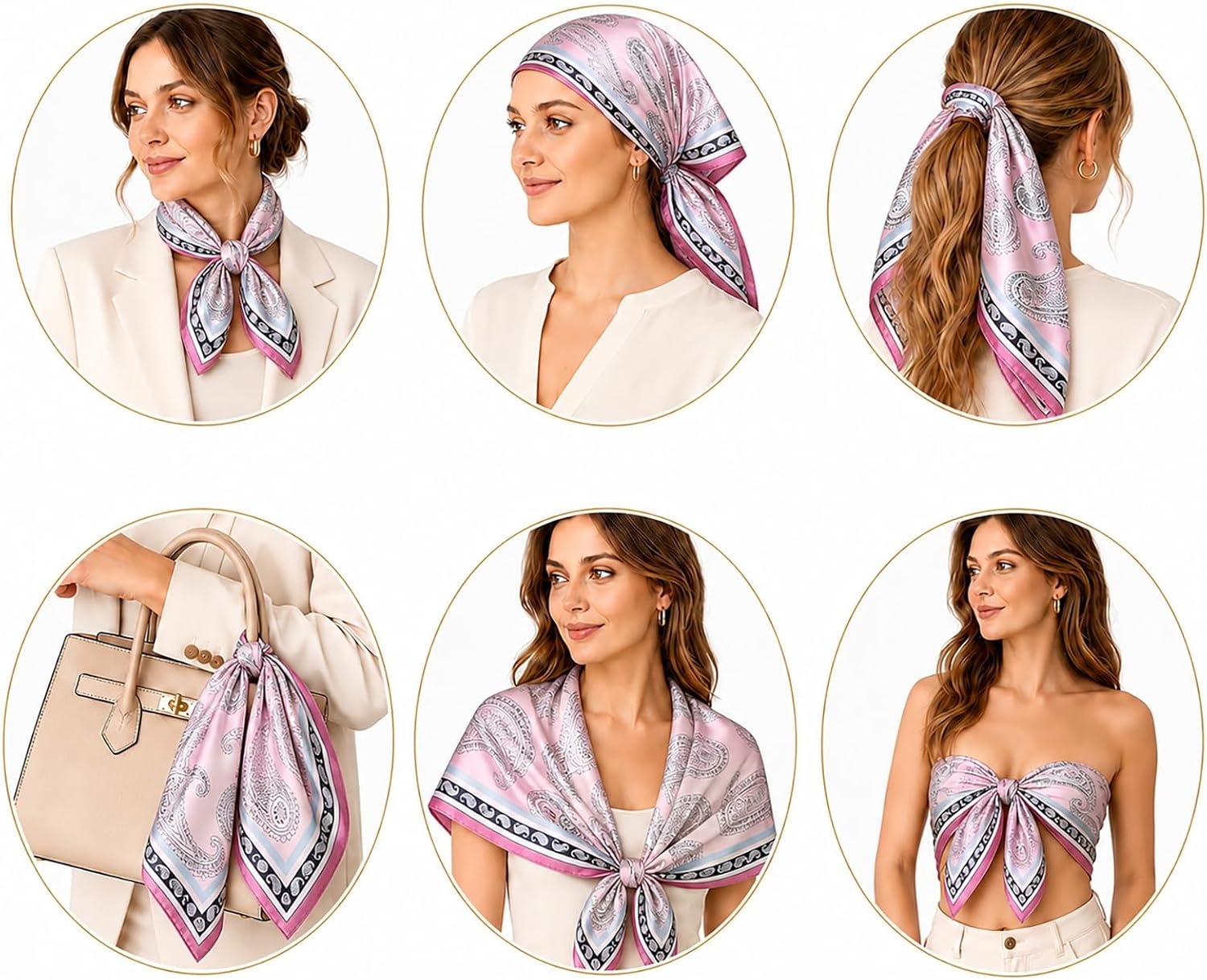 image:imageFAIRYGATE Damen Seidentuch Quadrates Bedrucktes Halstuch Satin Seidenschal Kopftuch 70x70cmFdas26012