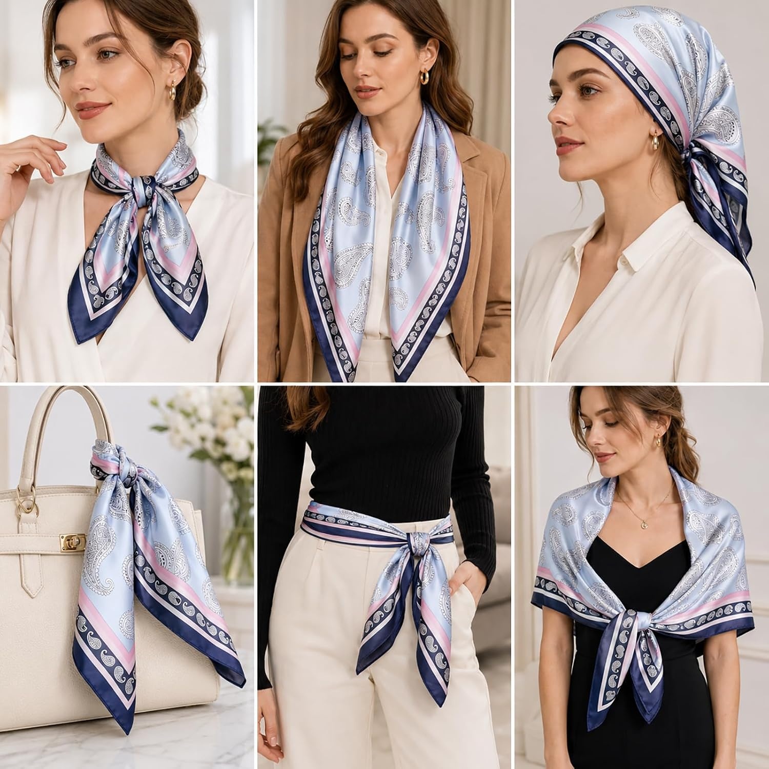 image:imageFAIRYGATE Damen Seidentuch Quadrates Bedrucktes Halstuch Satin Seidenschal Kopftuch 70x70cmFdas26013
