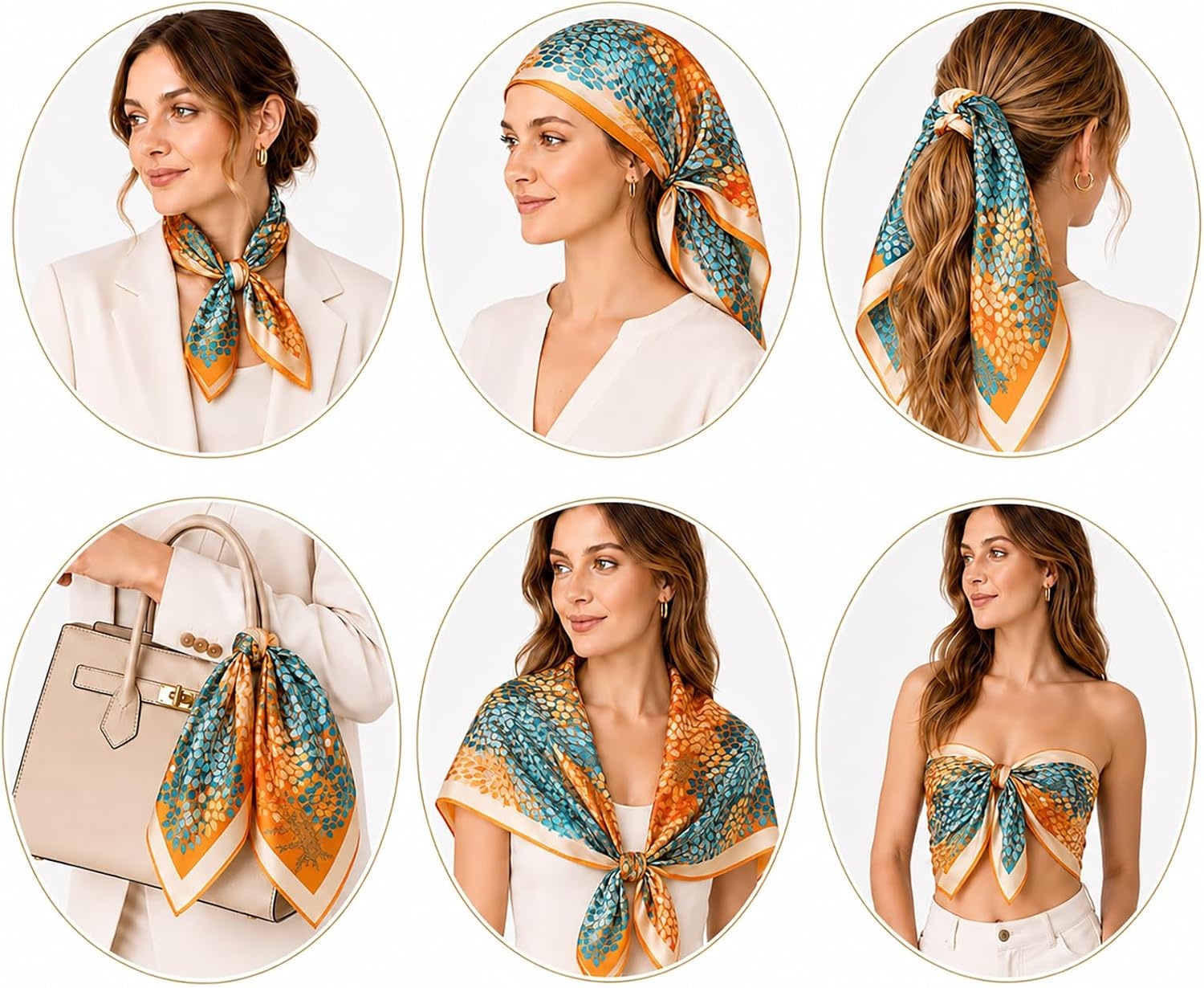 image:imageFAIRYGATE Damen Seidentuch Quadrates Bedrucktes Halstuch Satin Seidenschal Kopftuch 70x70cmFdas29012