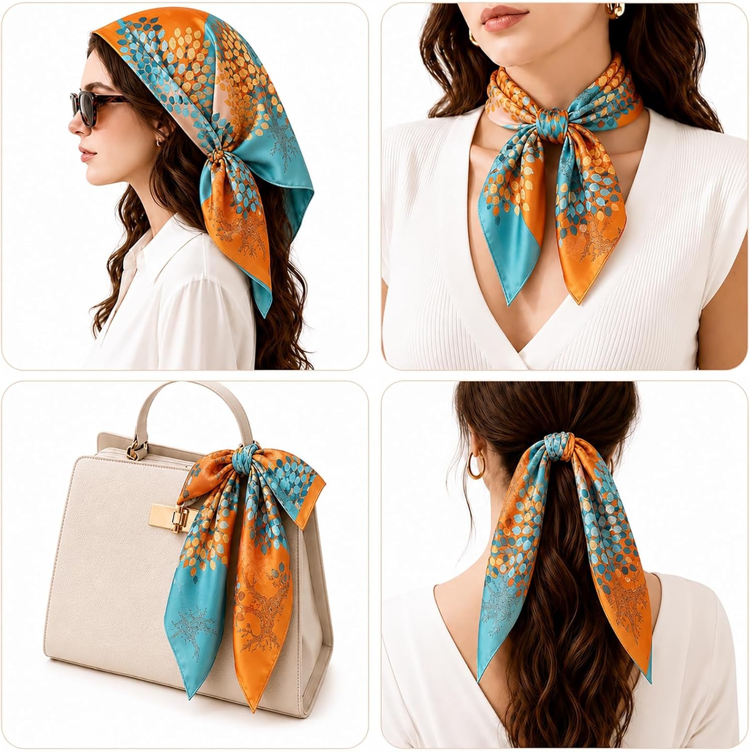image:imageFAIRYGATE Damen Seidentuch Quadrates Bedrucktes Halstuch Satin Seidenschal Kopftuch 70x70cmFdas29012