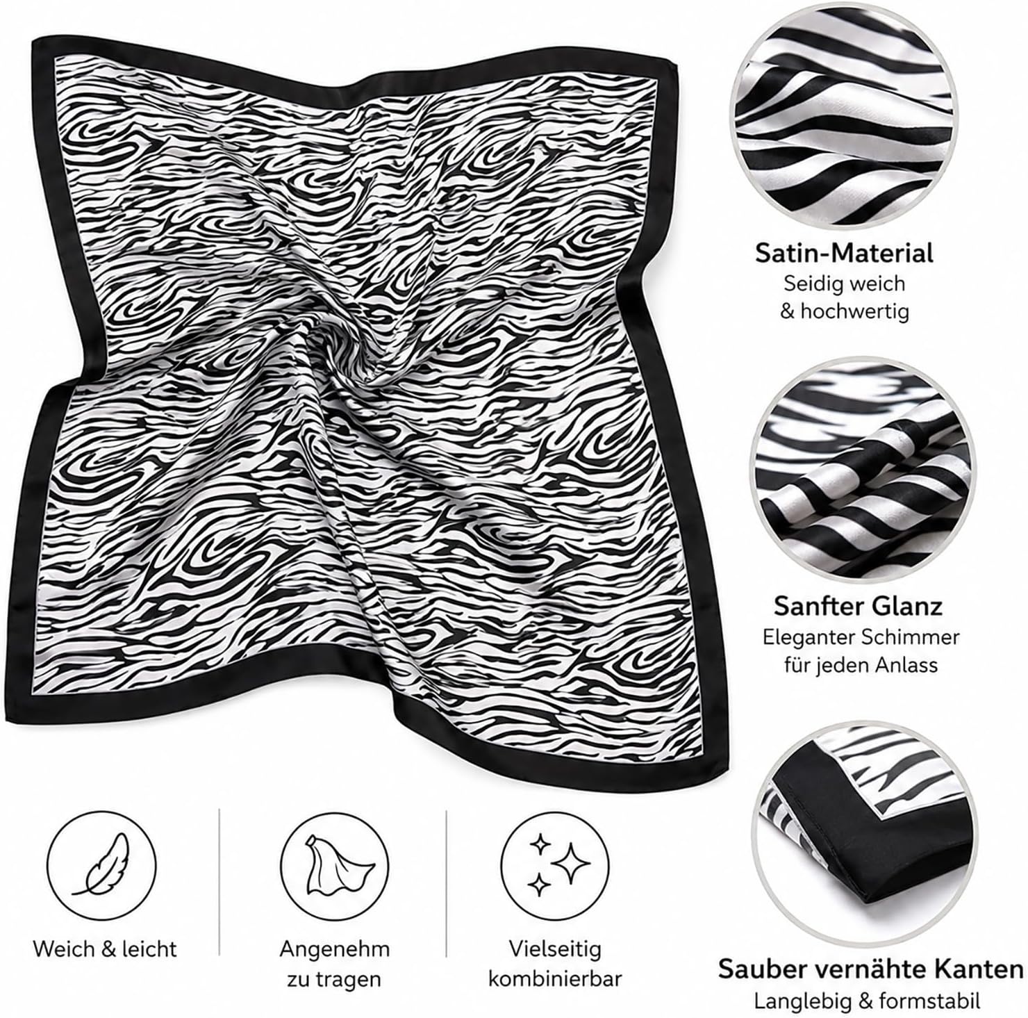 image:imageFAIRYGATE Damen Seidentuch Quadrates Bedrucktes Halstuch Satin Seidenschal Kopftuch 70x70cmFdas29017