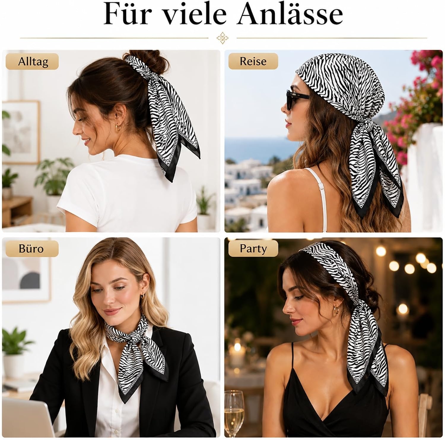 image:imageFAIRYGATE Damen Seidentuch Quadrates Bedrucktes Halstuch Satin Seidenschal Kopftuch 70x70cmFdas29017