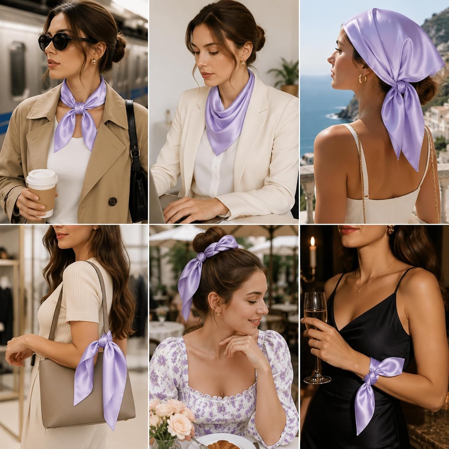 image:imageFAIRYGATE Damen Seidentuch Quadrates Bedrucktes Halstuch Satin Seidenschal Kopftuch 70x70cmFdasa2305