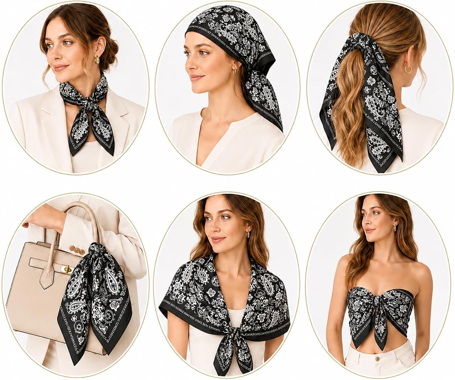 image:imageFAIRYGATE Damen Seidentuch Quadrates Bedrucktes Halstuch Satin Seidenschal Kopftuch 70x70cmFdgh95005