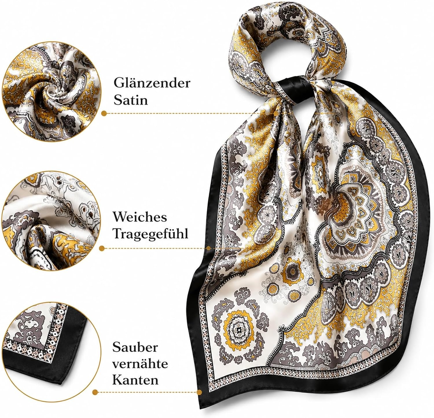 image:imageFAIRYGATE Damen Seidentuch Quadrates Bedrucktes Halstuch Satin Seidenschal Kopftuch 70x70cmFdgh95018
