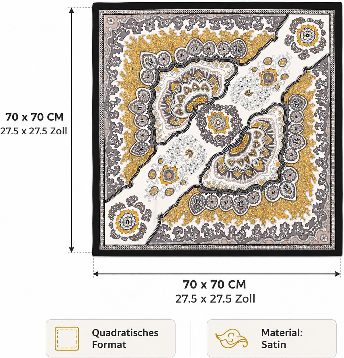 image:imageFAIRYGATE Damen Seidentuch Quadrates Bedrucktes Halstuch Satin Seidenschal Kopftuch 70x70cmFdgh95018