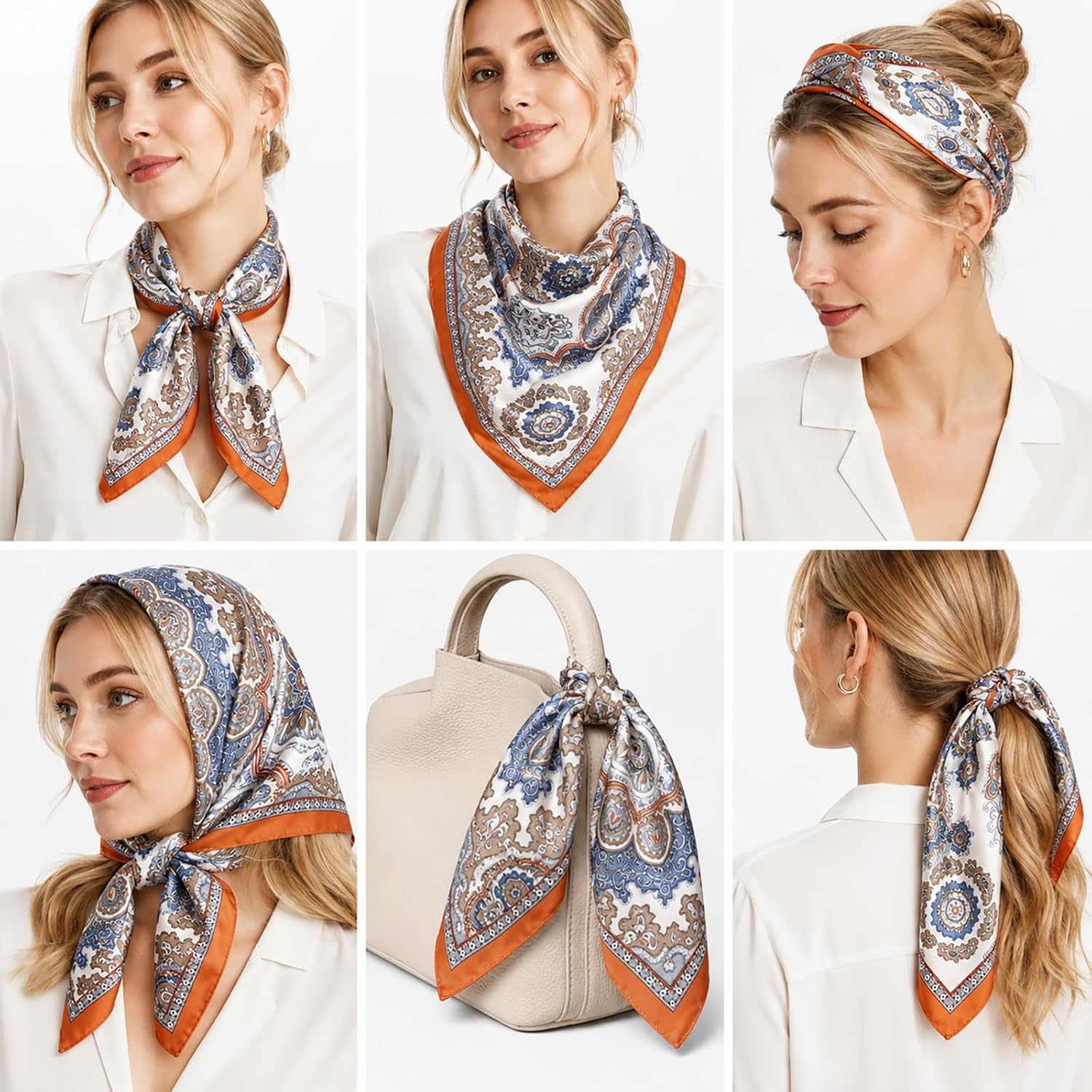 image:imageFAIRYGATE Damen Seidentuch Quadrates Bedrucktes Halstuch Satin Seidenschal Kopftuch 70x70cmFdgh95019
