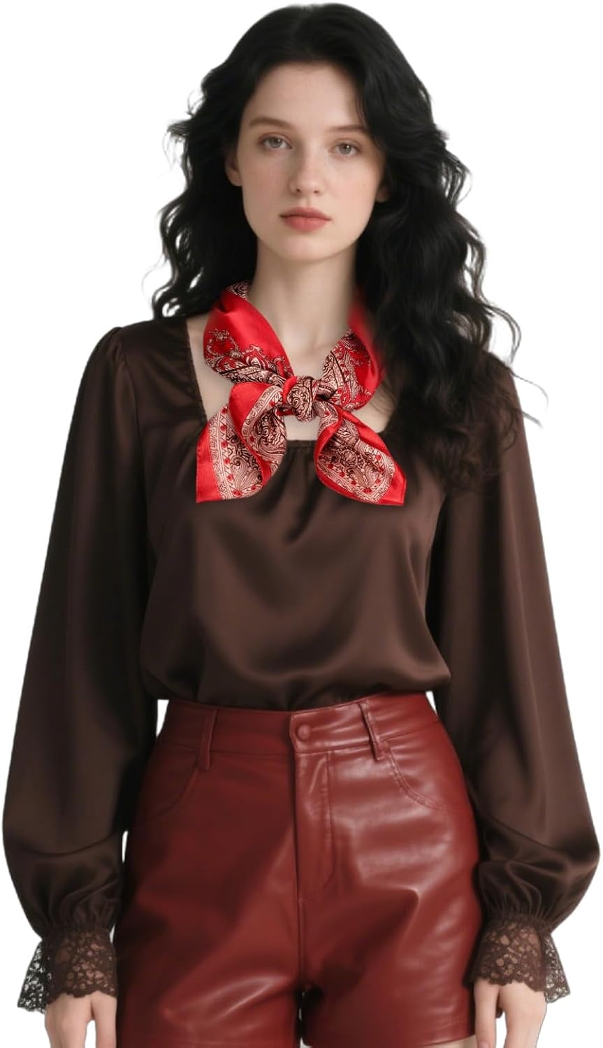 image:imageFAIRYGATE Damen Seidentuch Quadrates Bedrucktes Halstuch Satin Seidenschal Kopftuch 70x70cmFdwxa2205