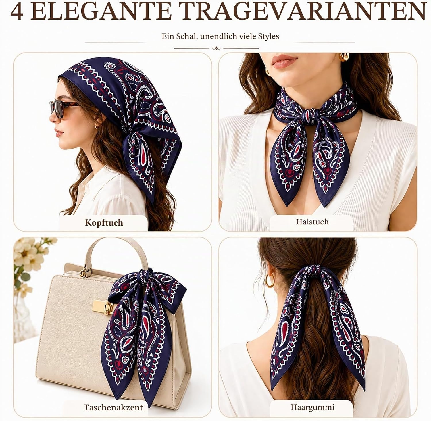 image:imageFAIRYGATE Damen Seidentuch Quadrates Bedrucktes Halstuch Satin Seidenschal Kopftuch 70x70cmFdwxa2221