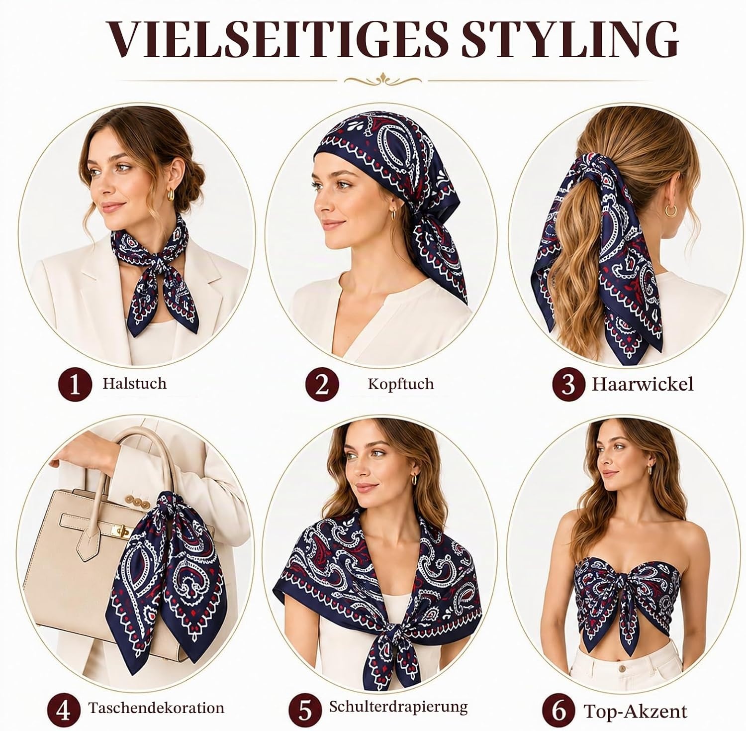 image:imageFAIRYGATE Damen Seidentuch Quadrates Bedrucktes Halstuch Satin Seidenschal Kopftuch 70x70cmFdwxa2221