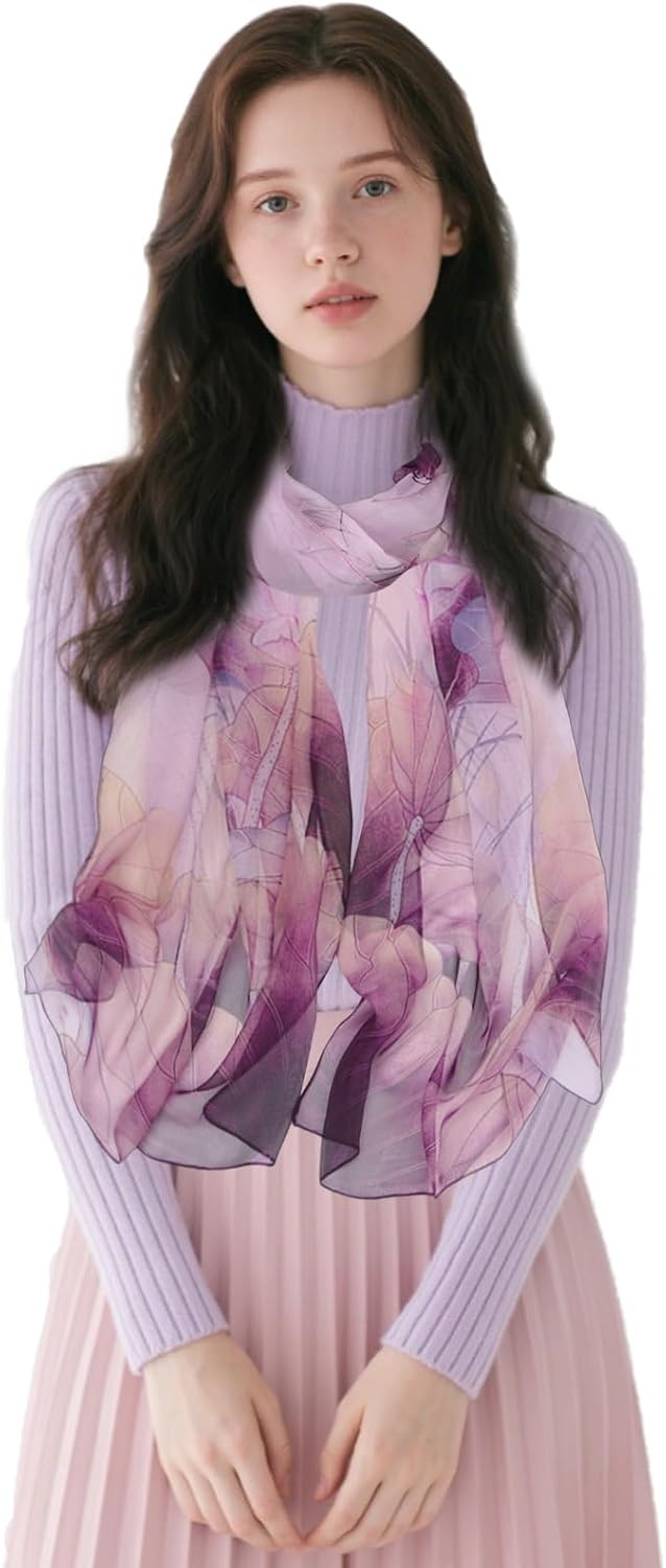 image:imageFAIRYGATE Georgette Chiffon Schal Damen Lange Schals Blume Muster Soft Wrap Simulation Seidenschal fr Frhling Sommer Herbst Winter38008