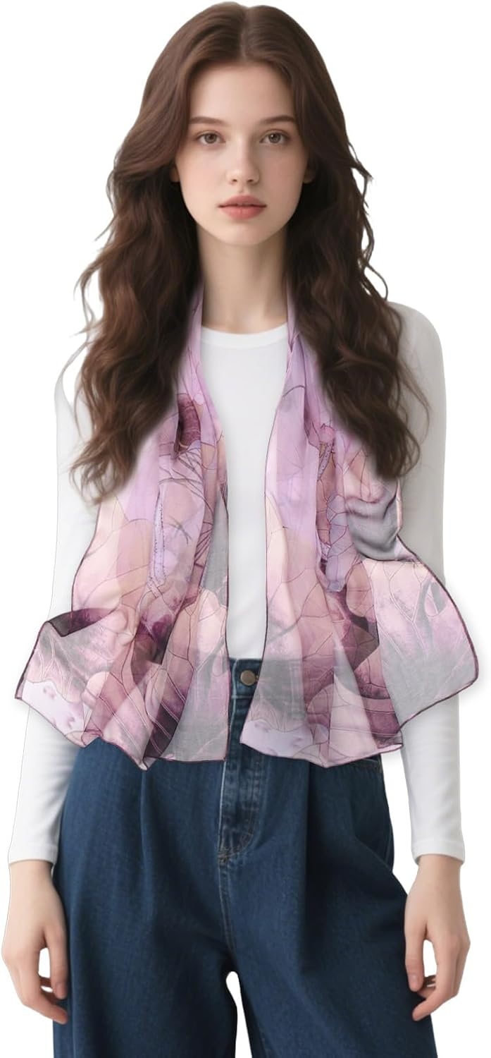 image:imageFAIRYGATE Georgette Chiffon Schal Damen Lange Schals Blume Muster Soft Wrap Simulation Seidenschal fr Frhling Sommer Herbst Winter38008