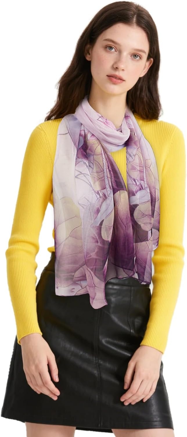image:imageFAIRYGATE Georgette Chiffon Schal Damen Lange Schals Blume Muster Soft Wrap Simulation Seidenschal fr Frhling Sommer Herbst Winter38008