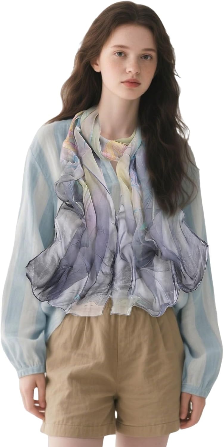 image:imageFAIRYGATE Georgette Chiffon Schal Damen Lange Schals Blume Muster Soft Wrap Simulation Seidenschal fr Frhling Sommer Herbst Winter38009