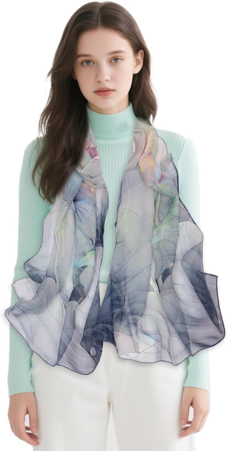 image:imageFAIRYGATE Georgette Chiffon Schal Damen Lange Schals Blume Muster Soft Wrap Simulation Seidenschal fr Frhling Sommer Herbst Winter38009