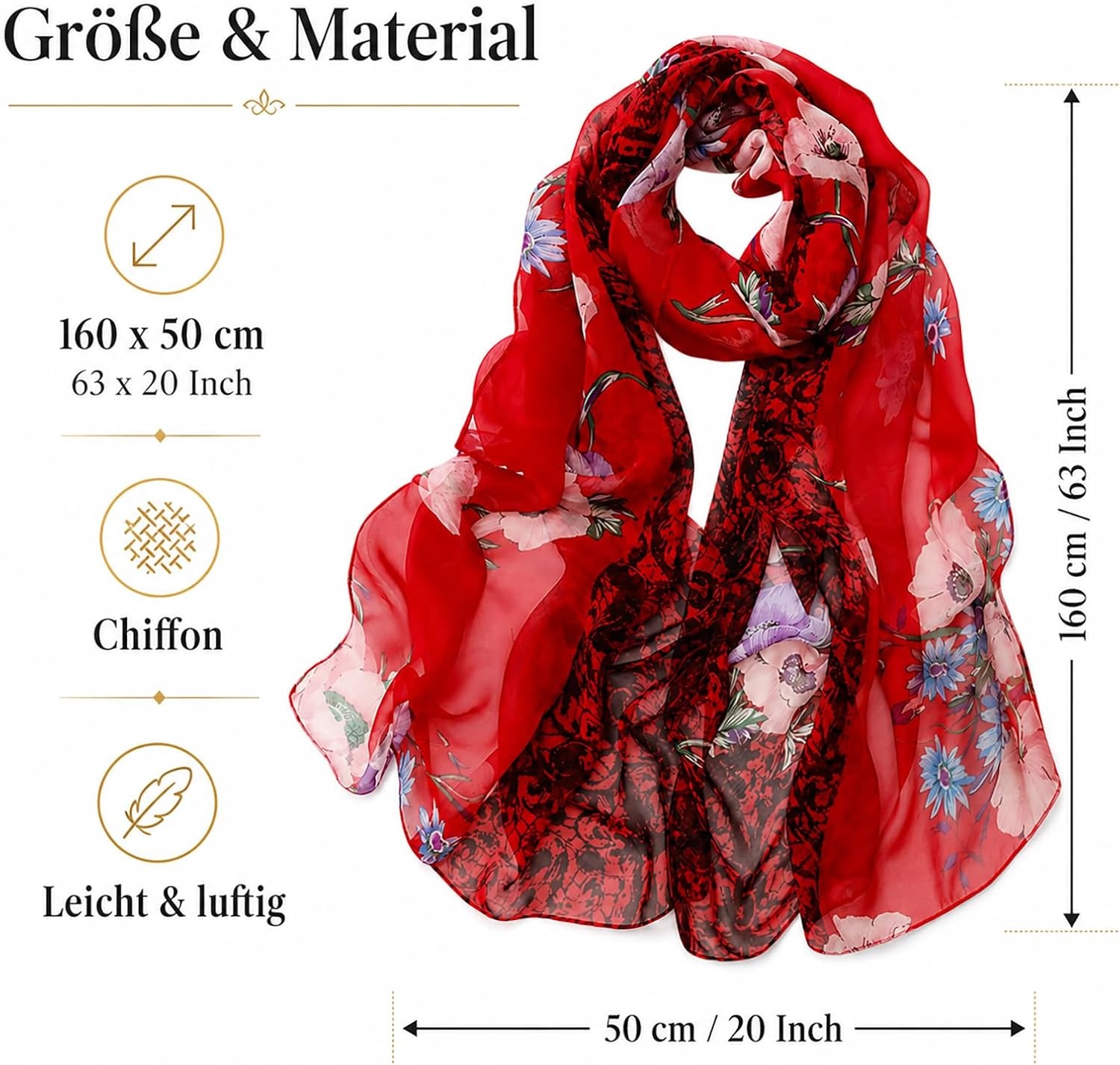 image:imageFAIRYGATE Georgette Chiffon Schal Damen Lange Schals Blume Muster Soft Wrap Simulation Seidenschal fr Frhling Sommer Herbst Winter38011