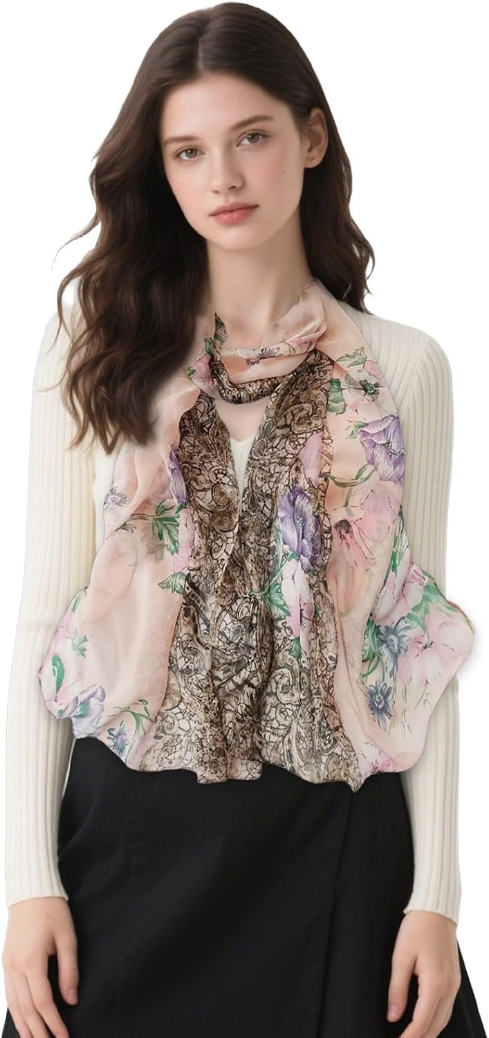 image:imageFAIRYGATE Georgette Chiffon Schal Damen Lange Schals Blume Muster Soft Wrap Simulation Seidenschal fr Frhling Sommer Herbst Winter38012