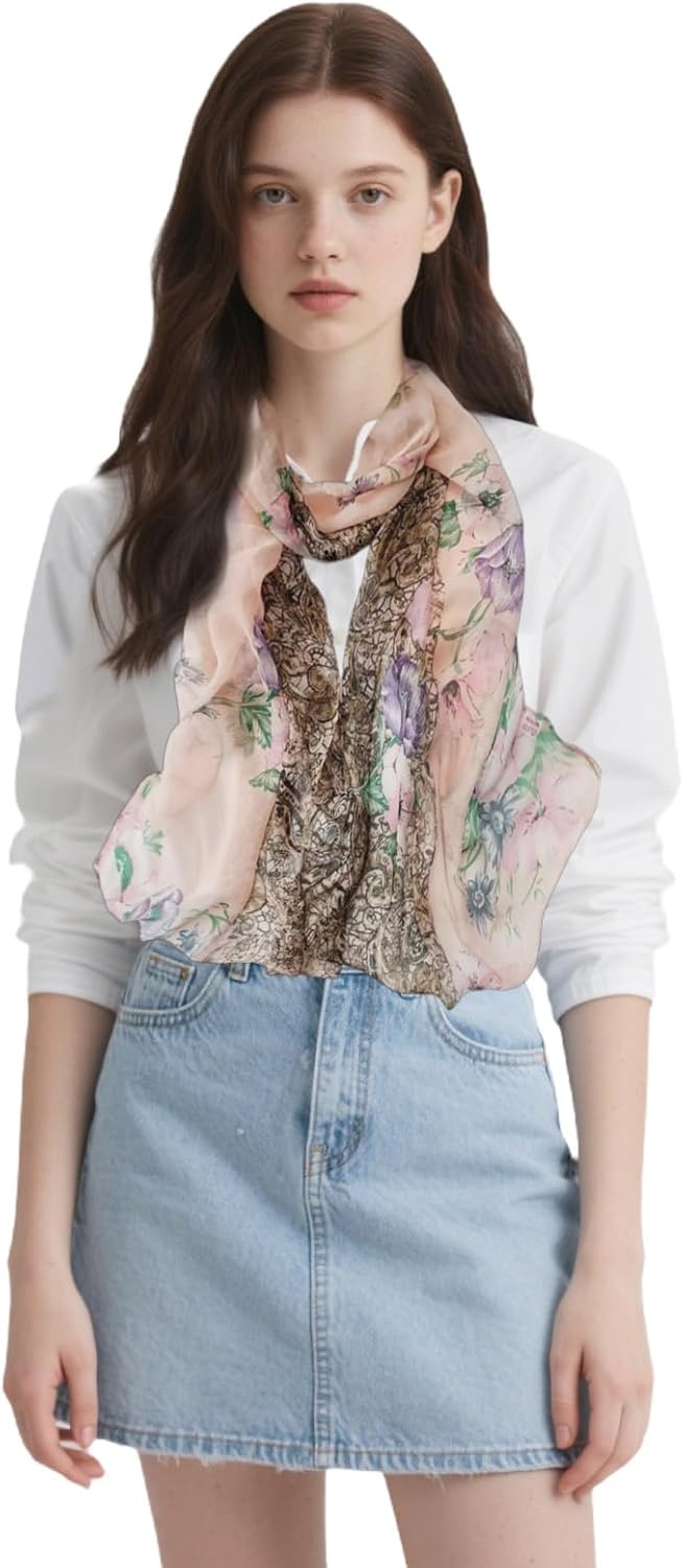 image:imageFAIRYGATE Georgette Chiffon Schal Damen Lange Schals Blume Muster Soft Wrap Simulation Seidenschal fr Frhling Sommer Herbst Winter38012