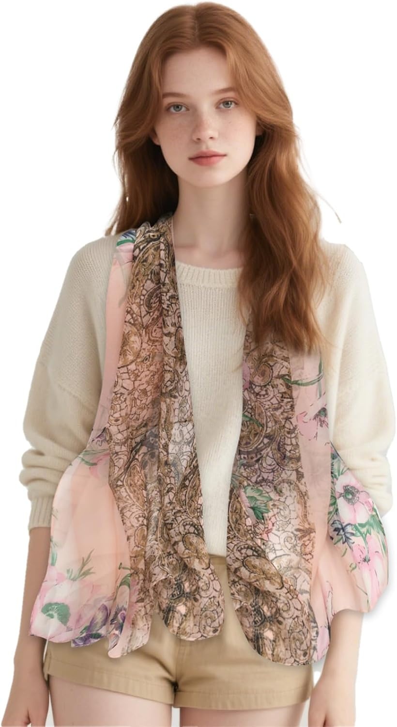 image:imageFAIRYGATE Georgette Chiffon Schal Damen Lange Schals Blume Muster Soft Wrap Simulation Seidenschal fr Frhling Sommer Herbst Winter38012
