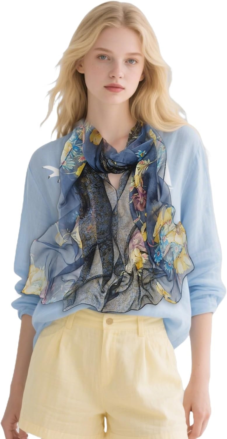 image:imageFAIRYGATE Georgette Chiffon Schal Damen Lange Schals Blume Muster Soft Wrap Simulation Seidenschal fr Frhling Sommer Herbst Winter38014