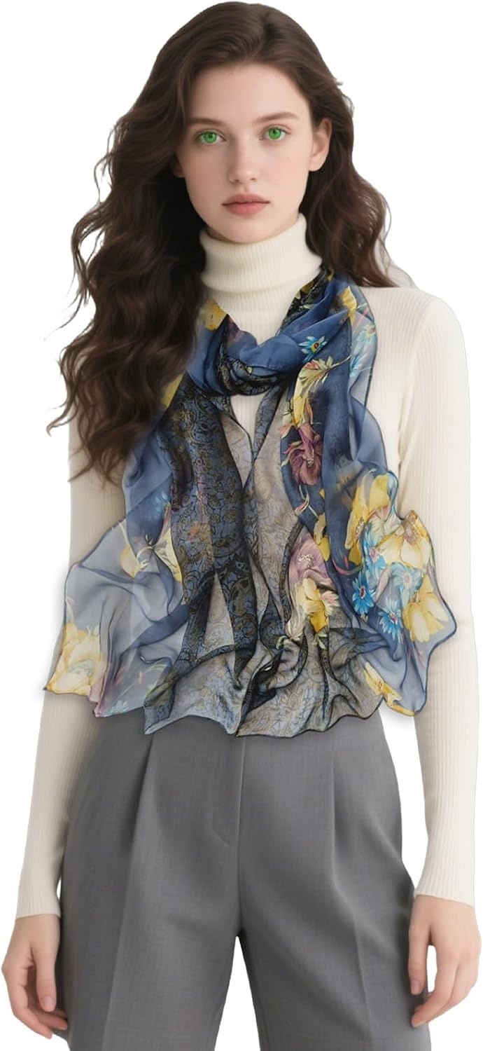 image:imageFAIRYGATE Georgette Chiffon Schal Damen Lange Schals Blume Muster Soft Wrap Simulation Seidenschal fr Frhling Sommer Herbst Winter38014