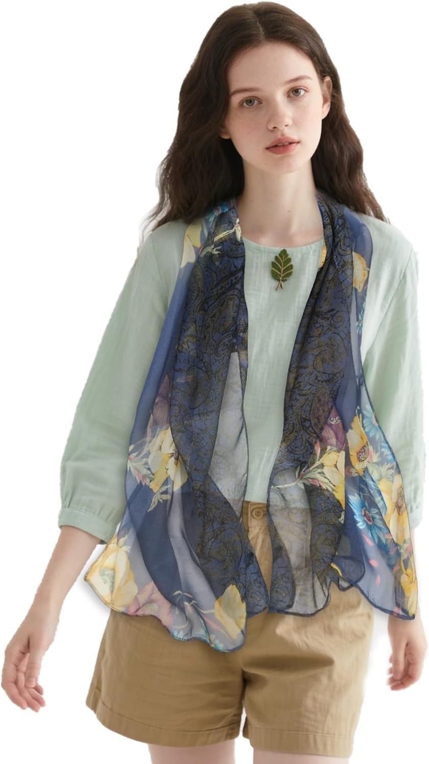 image:imageFAIRYGATE Georgette Chiffon Schal Damen Lange Schals Blume Muster Soft Wrap Simulation Seidenschal fr Frhling Sommer Herbst Winter38014