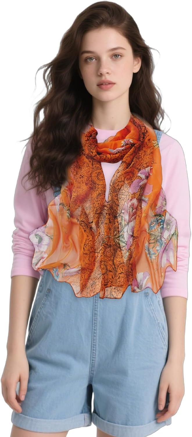 image:imageFAIRYGATE Georgette Chiffon Schal Damen Lange Schals Blume Muster Soft Wrap Simulation Seidenschal fr Frhling Sommer Herbst Winter38015