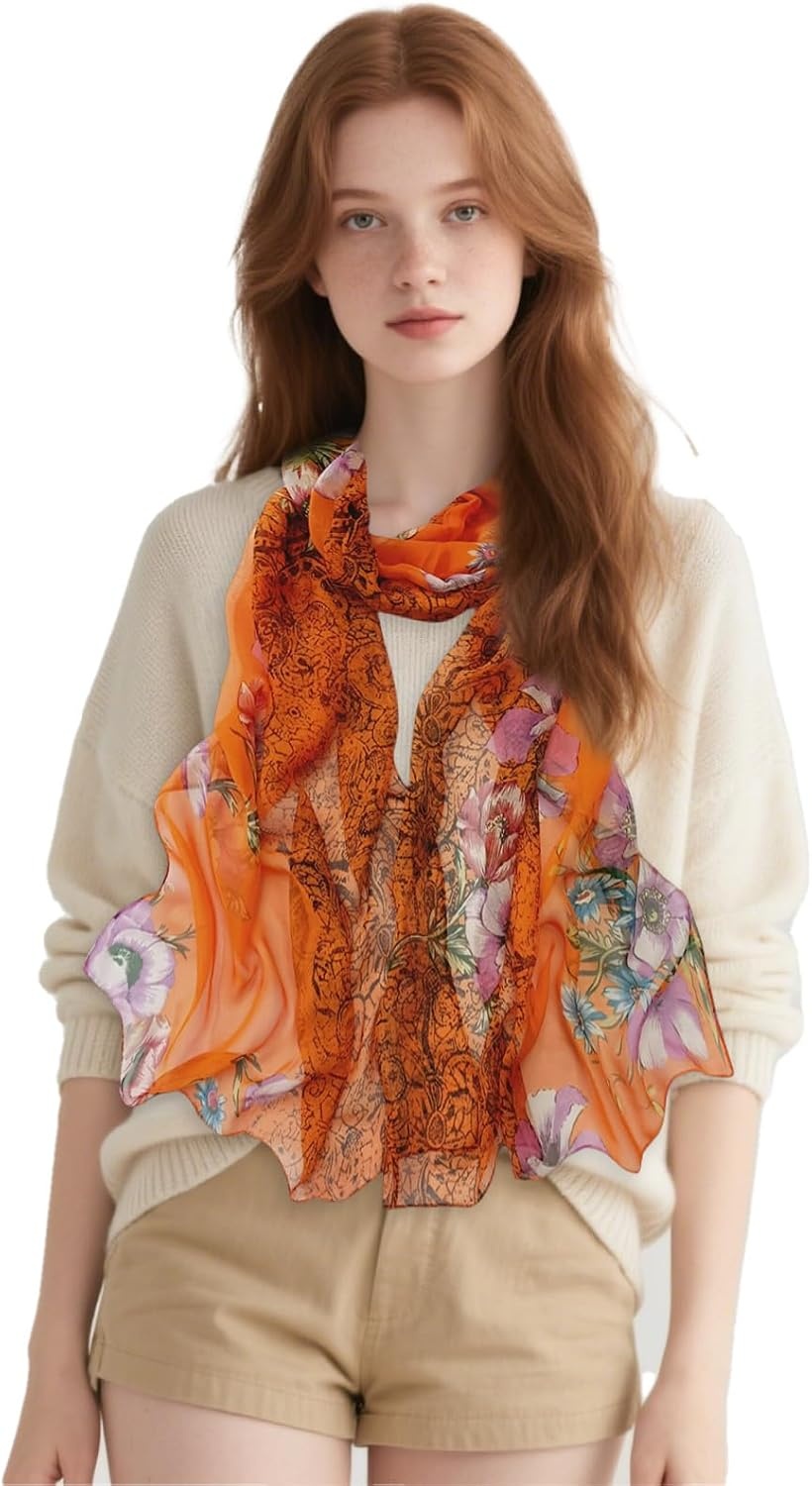 image:imageFAIRYGATE Georgette Chiffon Schal Damen Lange Schals Blume Muster Soft Wrap Simulation Seidenschal fr Frhling Sommer Herbst Winter38015