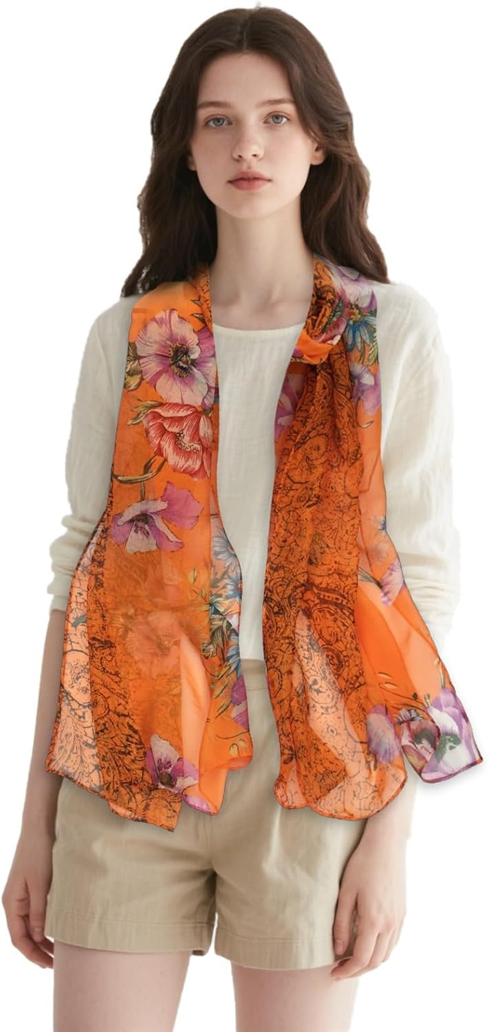 image:imageFAIRYGATE Georgette Chiffon Schal Damen Lange Schals Blume Muster Soft Wrap Simulation Seidenschal fr Frhling Sommer Herbst Winter38015
