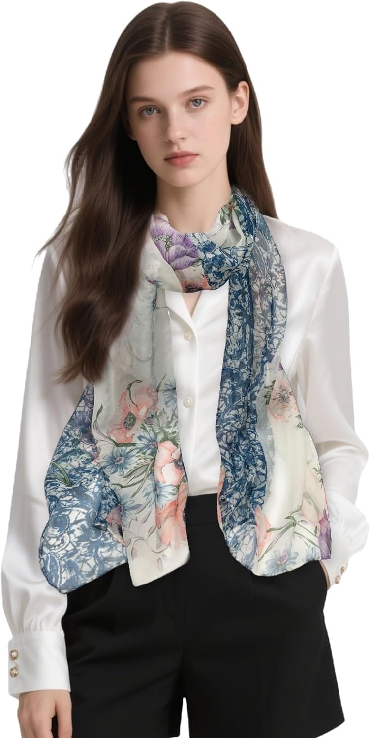 image:imageFAIRYGATE Georgette Chiffon Schal Damen Lange Schals Blume Muster Soft Wrap Simulation Seidenschal fr Frhling Sommer Herbst Winter38016
