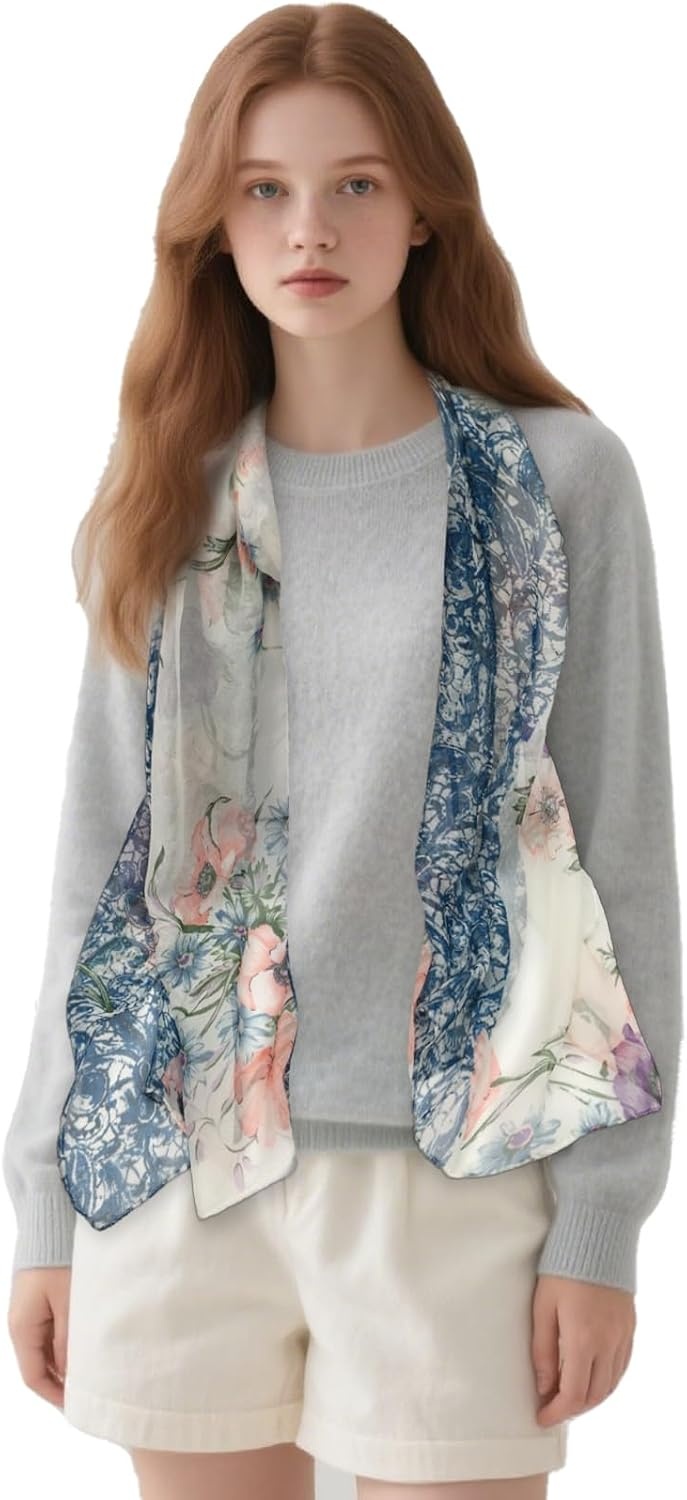image:imageFAIRYGATE Georgette Chiffon Schal Damen Lange Schals Blume Muster Soft Wrap Simulation Seidenschal fr Frhling Sommer Herbst Winter38016