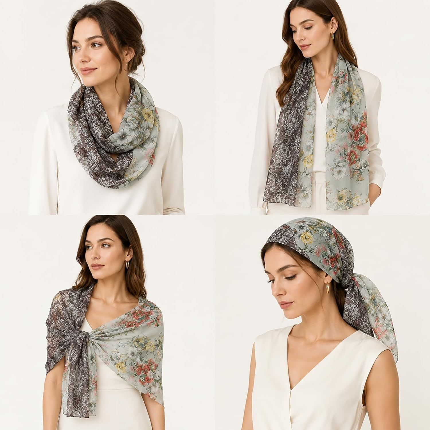 image:imageFAIRYGATE Georgette Chiffon Schal Damen Lange Schals Blume Muster Soft Wrap Simulation Seidenschal fr Frhling Sommer Herbst Winter38017