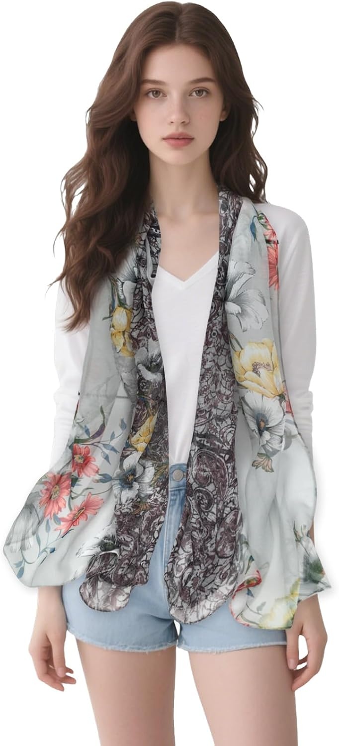 image:imageFAIRYGATE Georgette Chiffon Schal Damen Lange Schals Blume Muster Soft Wrap Simulation Seidenschal fr Frhling Sommer Herbst Winter38017