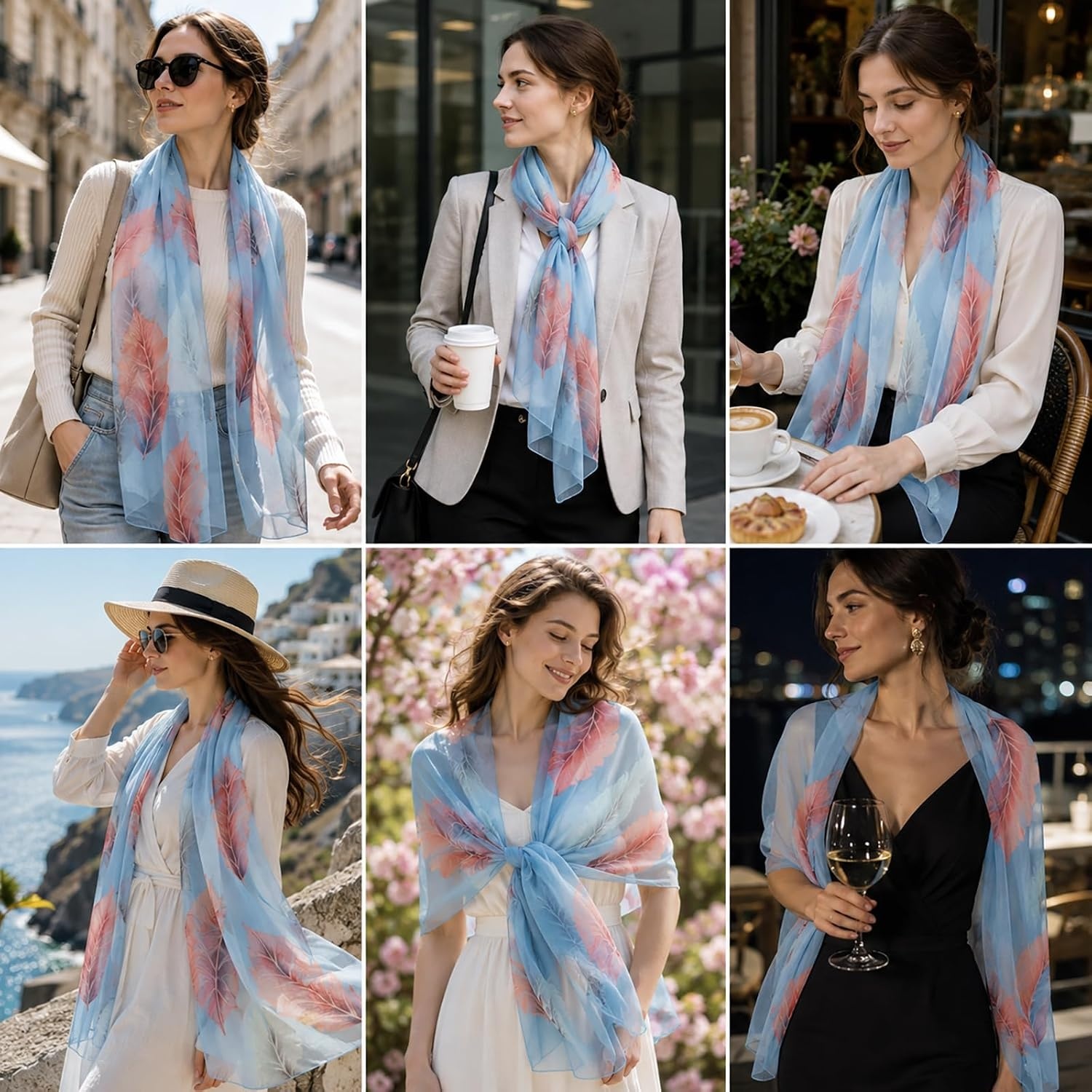 image:imageFAIRYGATE Georgette Chiffon Schal Damen Lange Schals Blume Muster Soft Wrap Simulation Seidenschal fr Frhling Sommer Herbst Winter38023