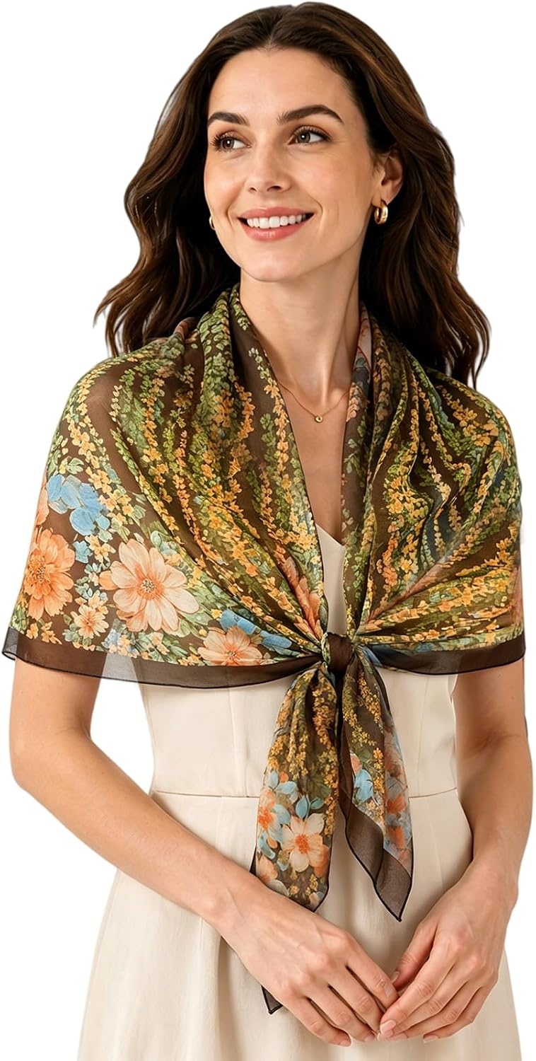 image:imageFAIRYGATE Georgette Chiffon Schal Damen Lange Schals Blume Muster Soft Wrap Simulation Seidenschal fr Frhling Sommer Herbst WinterFDKR38032
