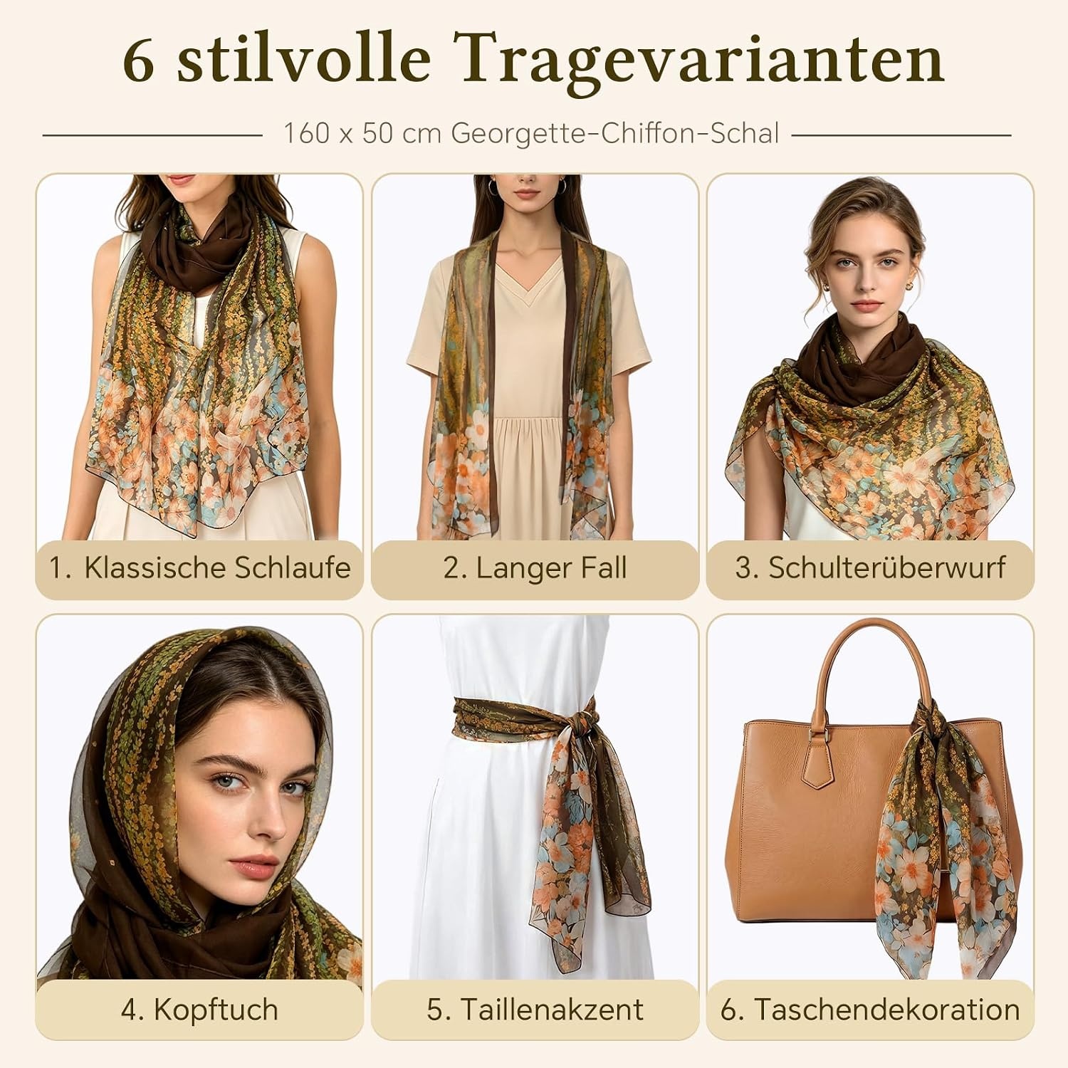 image:imageFAIRYGATE Georgette Chiffon Schal Damen Lange Schals Blume Muster Soft Wrap Simulation Seidenschal fr Frhling Sommer Herbst WinterFDKR38032