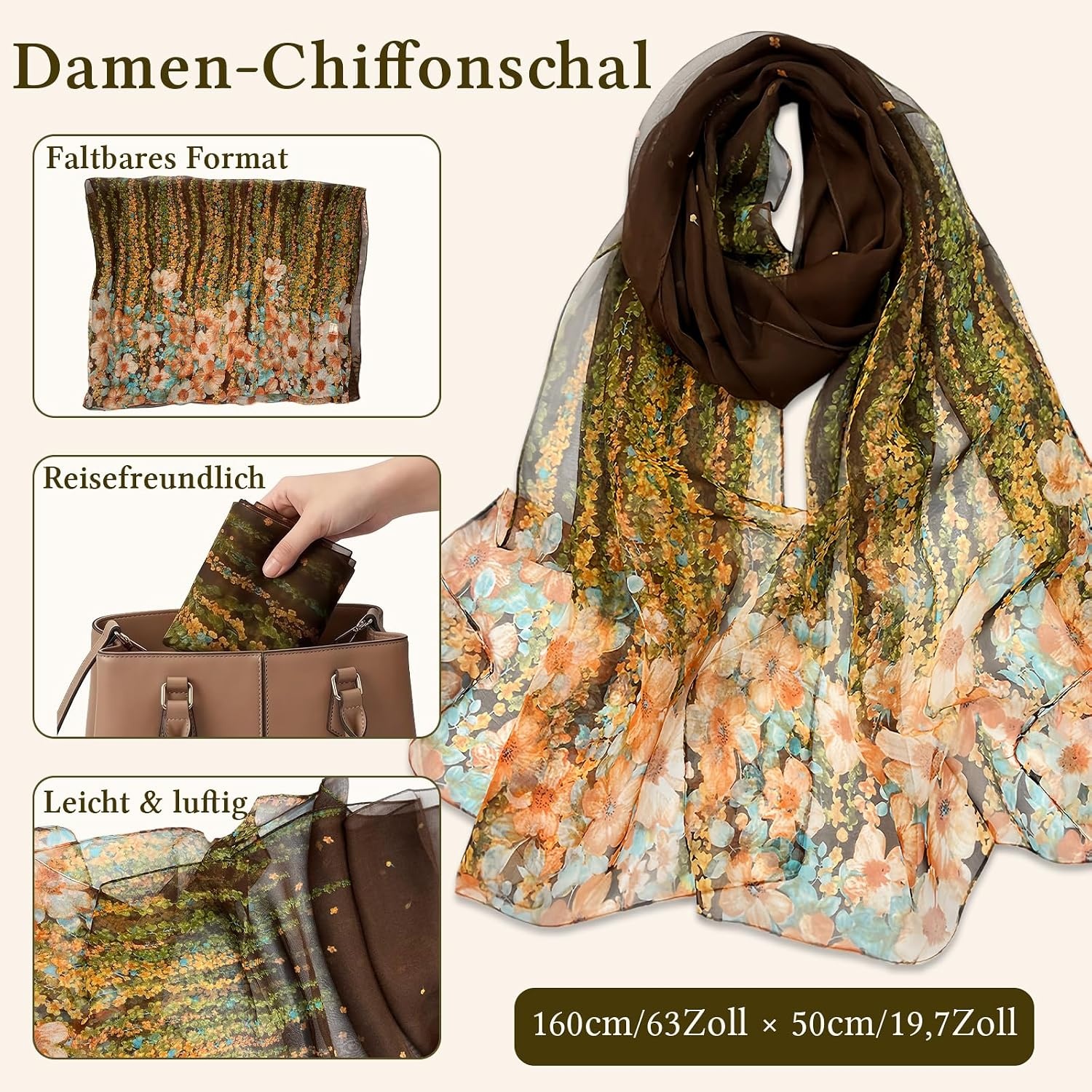 image:imageFAIRYGATE Georgette Chiffon Schal Damen Lange Schals Blume Muster Soft Wrap Simulation Seidenschal fr Frhling Sommer Herbst WinterFDKR38032