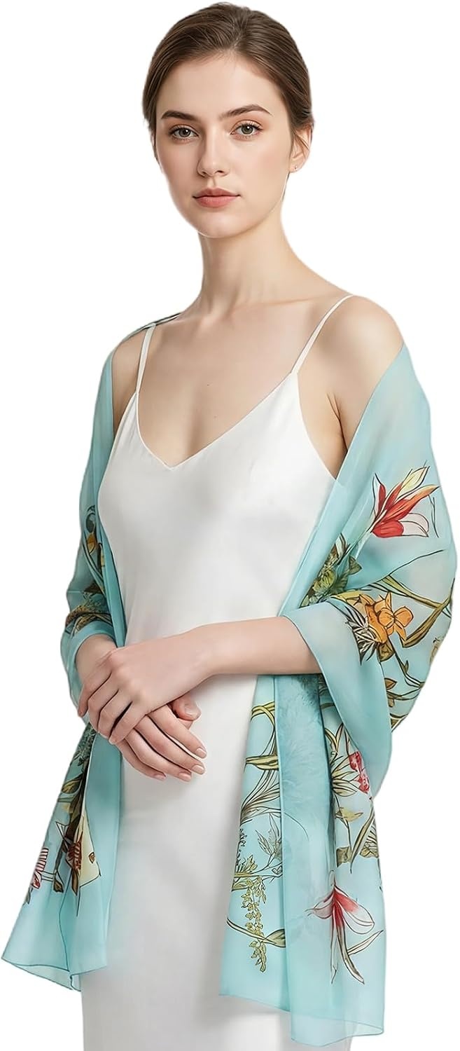 image:imageFAIRYGATE Georgette Chiffon Schal Damen Lange Schals Blume Muster Soft Wrap Simulation Seidenschal fr Frhling Sommer Herbst WinterFDKR38033