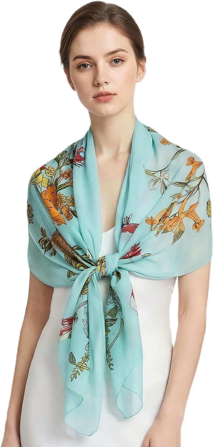 image:imageFAIRYGATE Georgette Chiffon Schal Damen Lange Schals Blume Muster Soft Wrap Simulation Seidenschal fr Frhling Sommer Herbst WinterFDKR38033