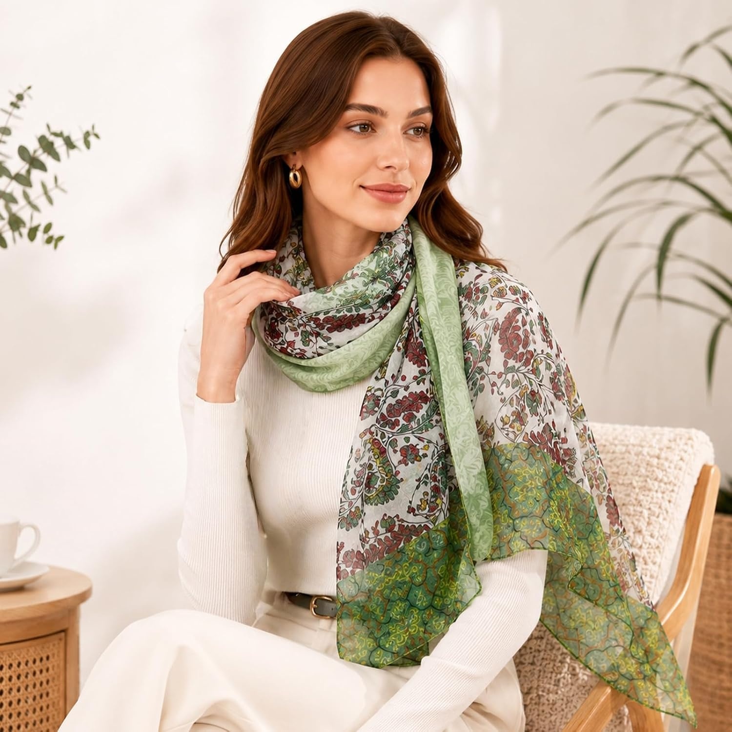 image:imageFAIRYGATE Georgette Chiffon Schal Damen Lange Schals Blume Muster Soft Wrap Simulation Seidenschal fr Frhling Sommer Herbst WinterFDKR38037