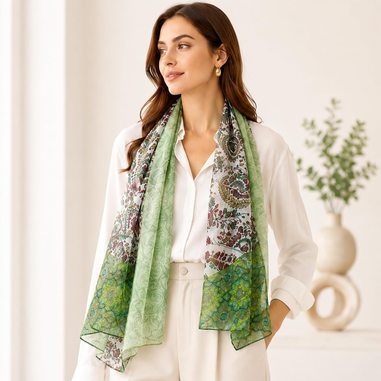 image:imageFAIRYGATE Georgette Chiffon Schal Damen Lange Schals Blume Muster Soft Wrap Simulation Seidenschal fr Frhling Sommer Herbst WinterFDKR38037