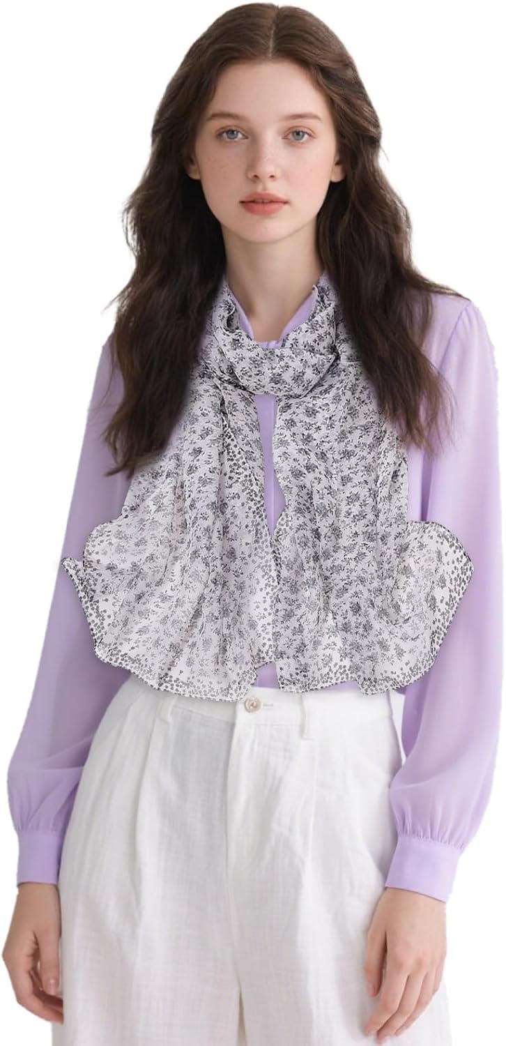 image:imageFAIRYGATE Georgette Chiffon Schal Damen Lange Schals Blume Muster Soft Wrap Simulation Seidenschal fr Frhling Sommer Herbst WinterFdkr62010